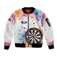 Custom Name Darts Sleeve Zip Bomber Jacket Funny Dartboards Colorful Paint Aim Shoot Swear Repeat - Wonder Print Shop