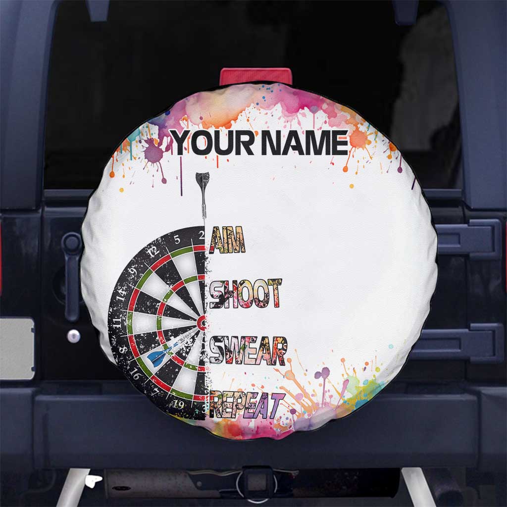 Custom Name Darts Spare Tire Cover Funny Dartboards Colorful Paint Aim Shoot Swear Repeat - Wonder Print Shop