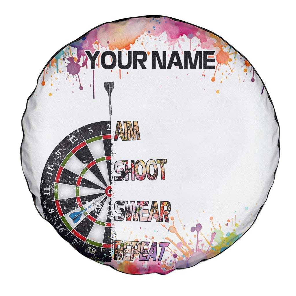 Custom Name Darts Spare Tire Cover Funny Dartboards Colorful Paint Aim Shoot Swear Repeat - Wonder Print Shop