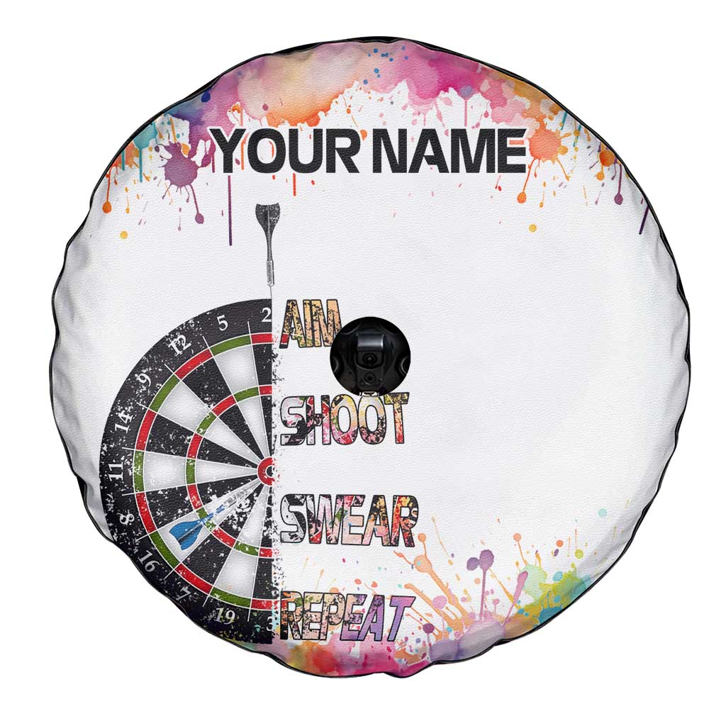 Custom Name Darts Spare Tire Cover Funny Dartboards Colorful Paint Aim Shoot Swear Repeat - Wonder Print Shop