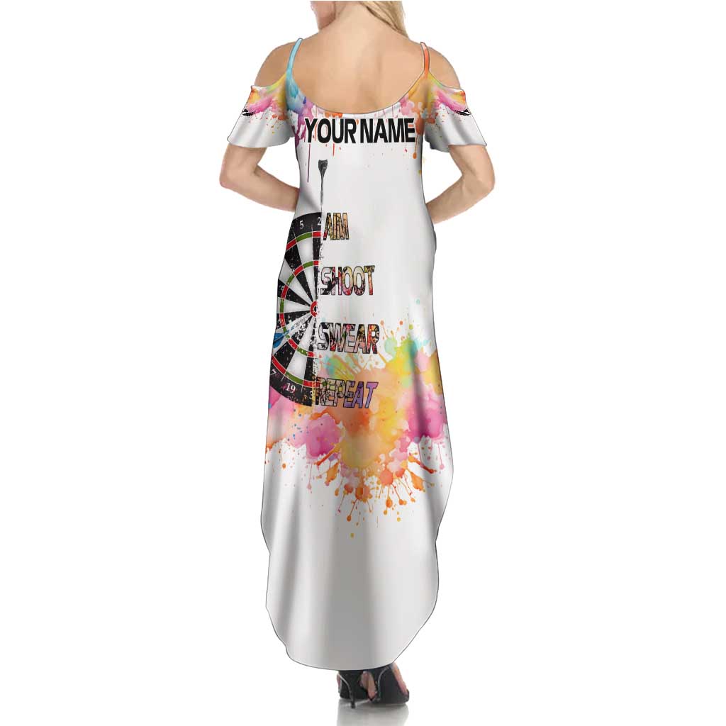 Custom Name Darts Summer Maxi Dress Funny Dartboards Colorful Paint Aim Shoot Swear Repeat - Wonder Print Shop