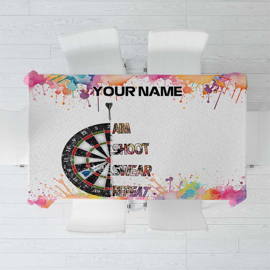 Custom Name Darts Tablecloth Funny Dartboards Colorful Paint Aim Shoot Swear Repeat - Wonder Print Shop