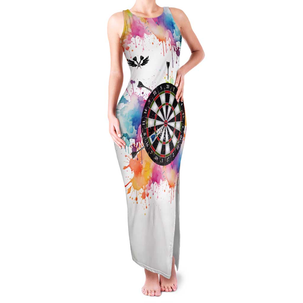 Custom Name Darts Tank Maxi Dress Funny Dartboards Colorful Paint Aim Shoot Swear Repeat - Wonder Print Shop