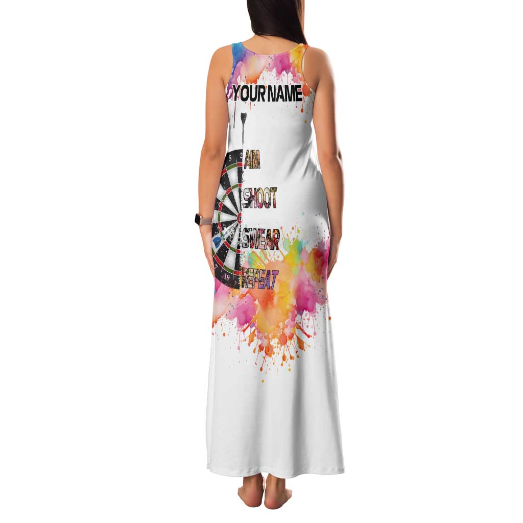 Custom Name Darts Tank Maxi Dress Funny Dartboards Colorful Paint Aim Shoot Swear Repeat - Wonder Print Shop