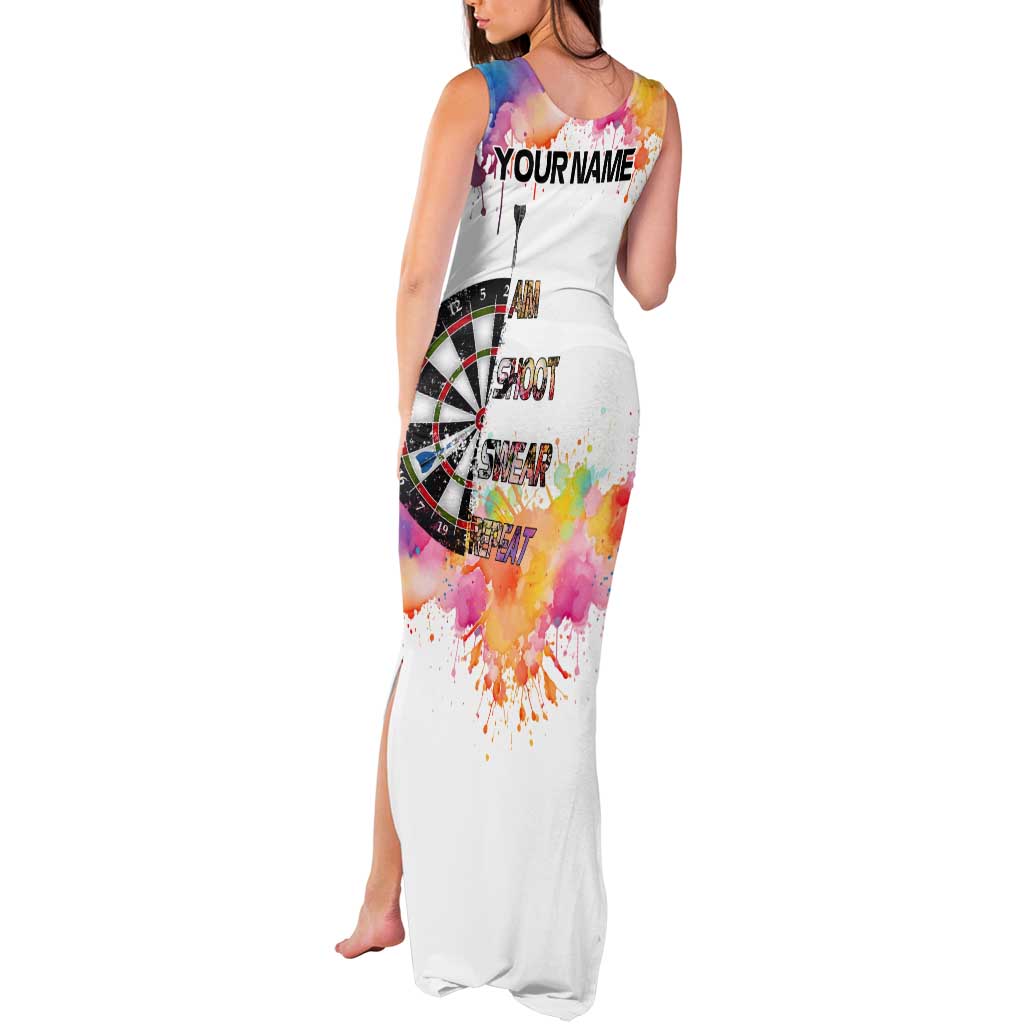 Custom Name Darts Tank Maxi Dress Funny Dartboards Colorful Paint Aim Shoot Swear Repeat - Wonder Print Shop