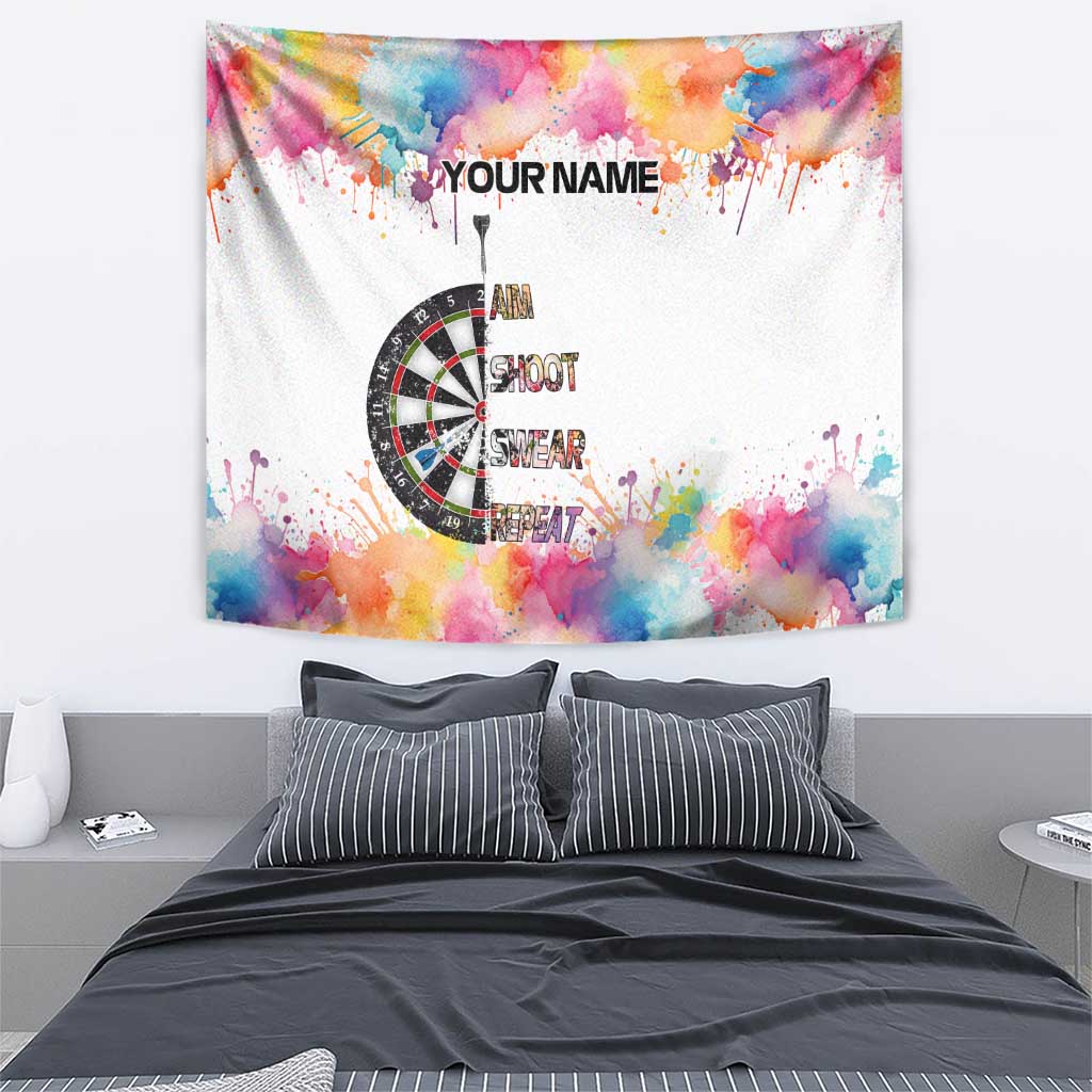 Custom Name Darts Tapestry Funny Dartboards Colorful Paint Aim Shoot Swear Repeat - Wonder Print Shop