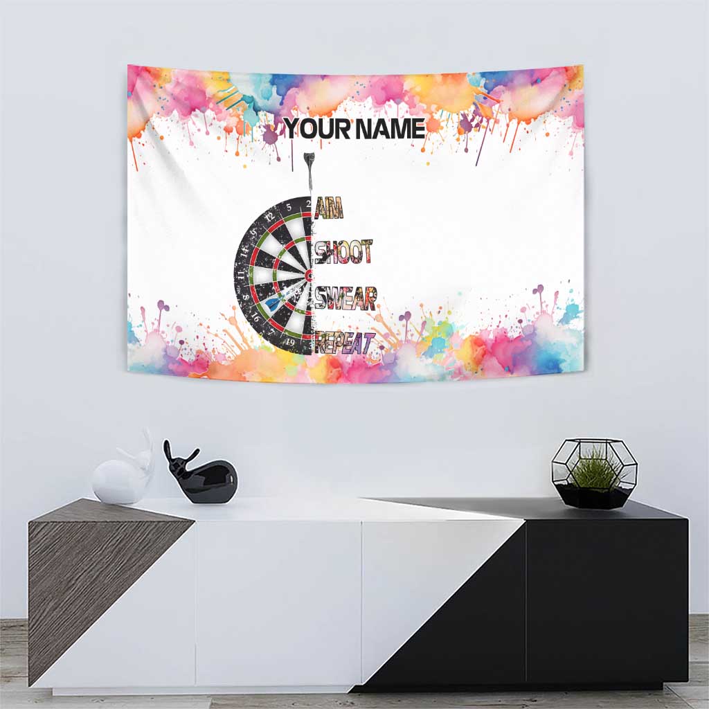 Custom Name Darts Tapestry Funny Dartboards Colorful Paint Aim Shoot Swear Repeat - Wonder Print Shop