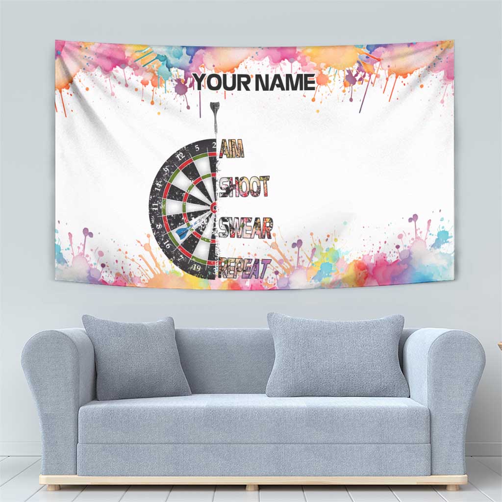 Custom Name Darts Tapestry Funny Dartboards Colorful Paint Aim Shoot Swear Repeat - Wonder Print Shop