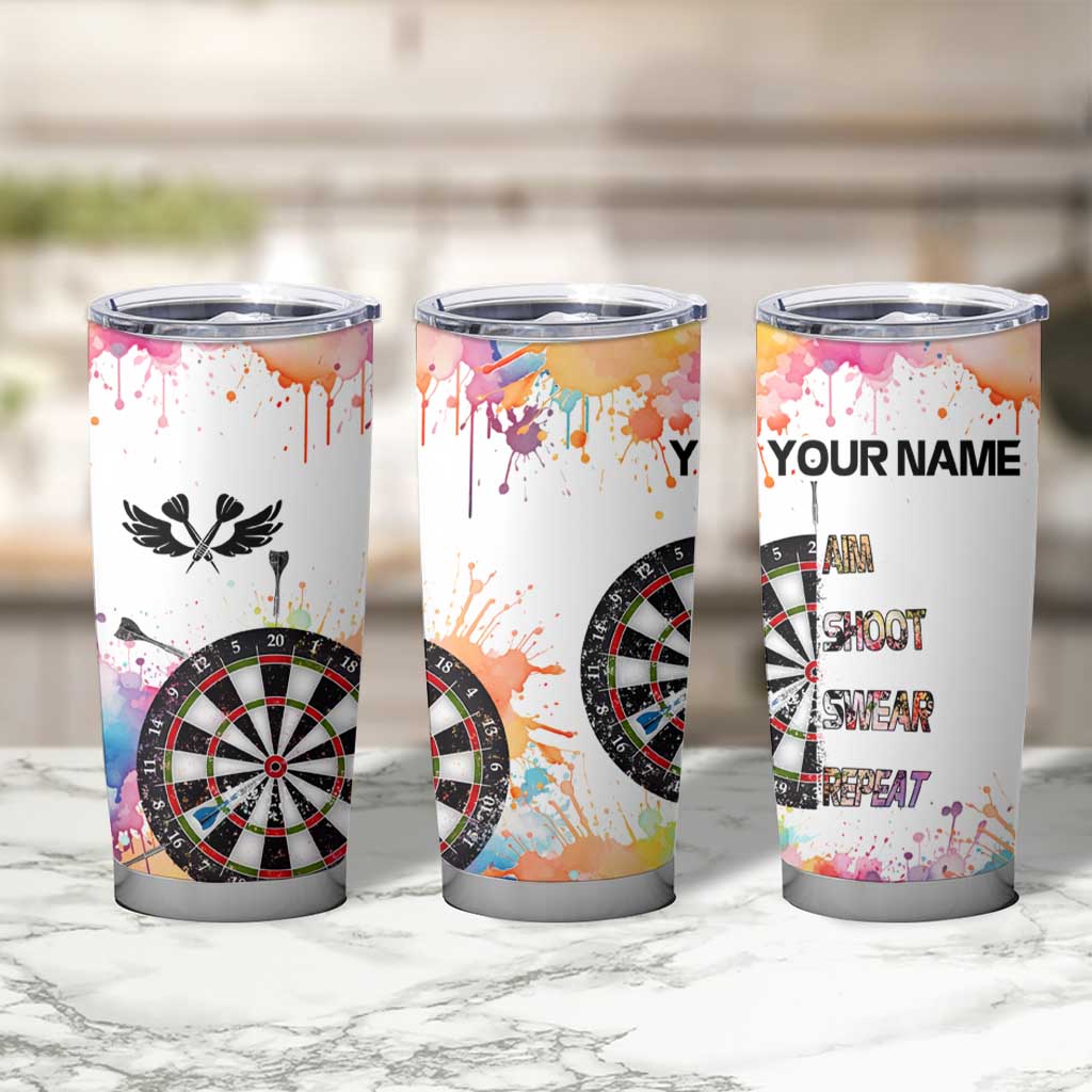 Custom Name Darts Tumbler Cup Funny Dartboards Colorful Paint Aim Shoot Swear Repeat - Wonder Print Shop