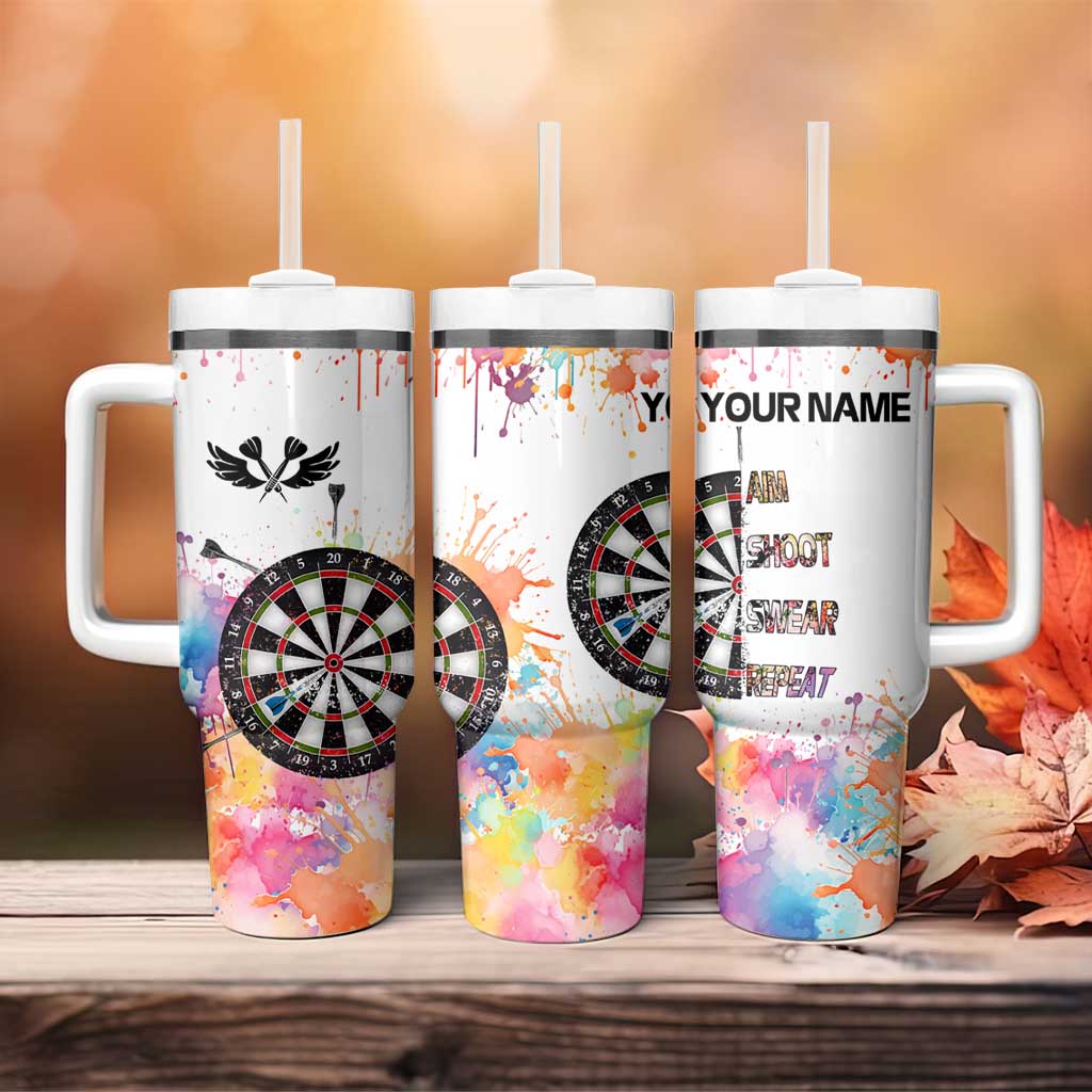 Custom Name Darts Tumbler With Handle Funny Dartboards Colorful Paint Aim Shoot Swear Repeat - Wonder Print Shop