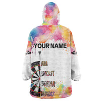 Custom Name Darts Wearable Blanket Hoodie Funny Dartboards Colorful Paint Aim Shoot Swear Repeat - Wonder Print Shop