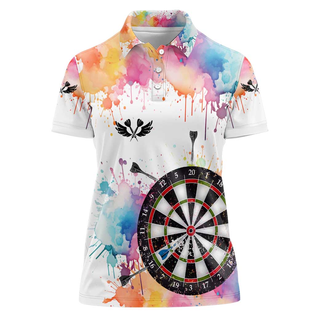 Custom Name Darts Women Polo Shirt Funny Dartboards Colorful Paint Aim Shoot Swear Repeat - Wonder Print Shop
