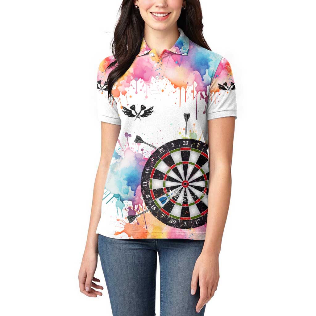 Custom Name Darts Women Polo Shirt Funny Dartboards Colorful Paint Aim Shoot Swear Repeat - Wonder Print Shop