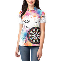 Custom Name Darts Women Polo Shirt Funny Dartboards Colorful Paint Aim Shoot Swear Repeat - Wonder Print Shop