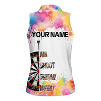 Custom Name Darts Women Sleeveless Polo Shirt Funny Dartboards Colorful Paint Aim Shoot Swear Repeat - Wonder Print Shop