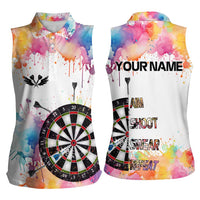 Custom Name Darts Women Sleeveless Polo Shirt Funny Dartboards Colorful Paint Aim Shoot Swear Repeat - Wonder Print Shop