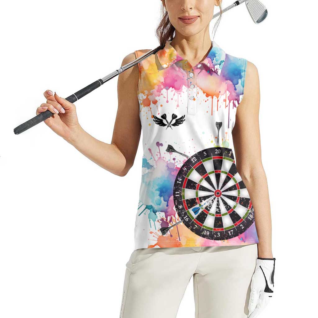 Custom Name Darts Women Sleeveless Polo Shirt Funny Dartboards Colorful Paint Aim Shoot Swear Repeat - Wonder Print Shop
