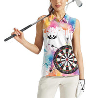 Custom Name Darts Women Sleeveless Polo Shirt Funny Dartboards Colorful Paint Aim Shoot Swear Repeat - Wonder Print Shop