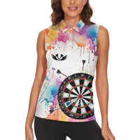 Custom Name Darts Women Sleeveless Polo Shirt Funny Dartboards Colorful Paint Aim Shoot Swear Repeat - Wonder Print Shop
