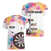 Custom Name Darts Women V-Neck T-Shirt Funny Dartboards Colorful Paint Aim Shoot Swear Repeat - Wonder Print Shop