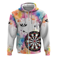 Custom Name Darts Zip Hoodie Funny Dartboards Colorful Paint Aim Shoot Swear Repeat - Wonder Print Shop