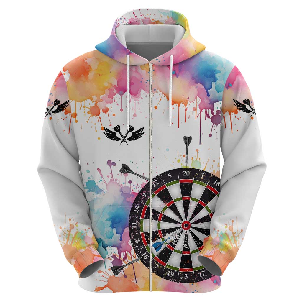 Custom Name Darts Zip Hoodie Funny Dartboards Colorful Paint Aim Shoot Swear Repeat - Wonder Print Shop
