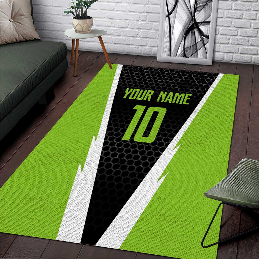 Personalized Custom Bass Fishing Area Rug Jumping Fish Graphic and Green Black Honeycomb - Wonder Print Shop