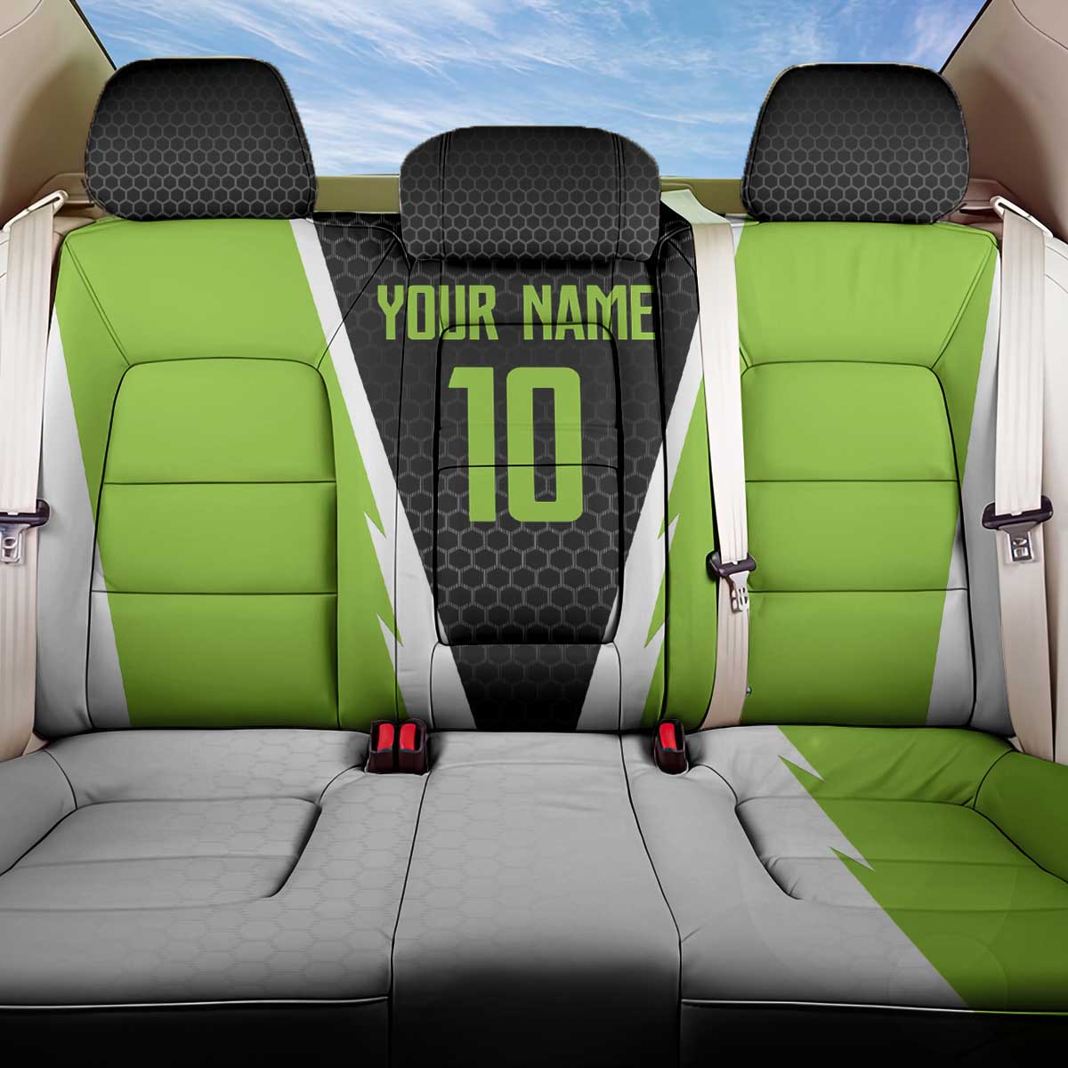 Personalized Custom Bass Fishing Back Car Seat Cover Jumping Fish Graphic and Green Black Honeycomb - Wonder Print Shop