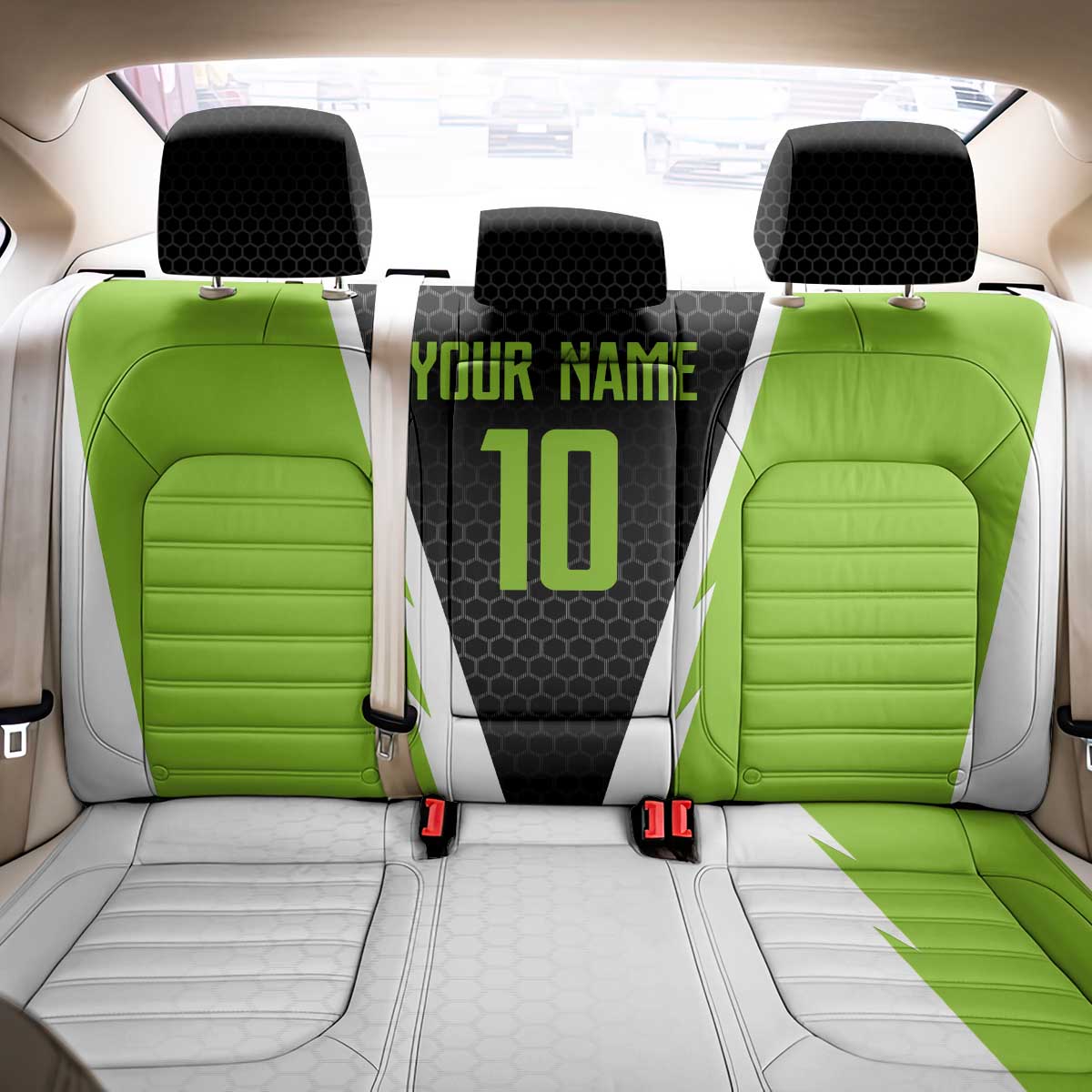 Personalized Custom Bass Fishing Back Car Seat Cover Jumping Fish Graphic and Green Black Honeycomb - Wonder Print Shop