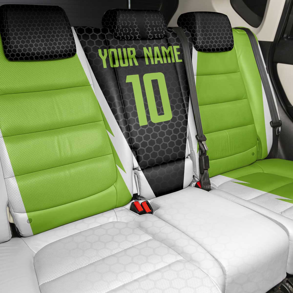 Personalized Custom Bass Fishing Back Car Seat Cover Jumping Fish Graphic and Green Black Honeycomb - Wonder Print Shop