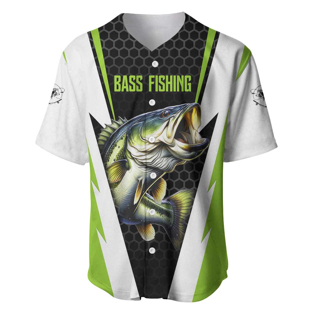 Personalized Custom Bass Fishing Baseball Jersey Jumping Fish Graphic and Green Black Honeycomb - Wonder Print Shop