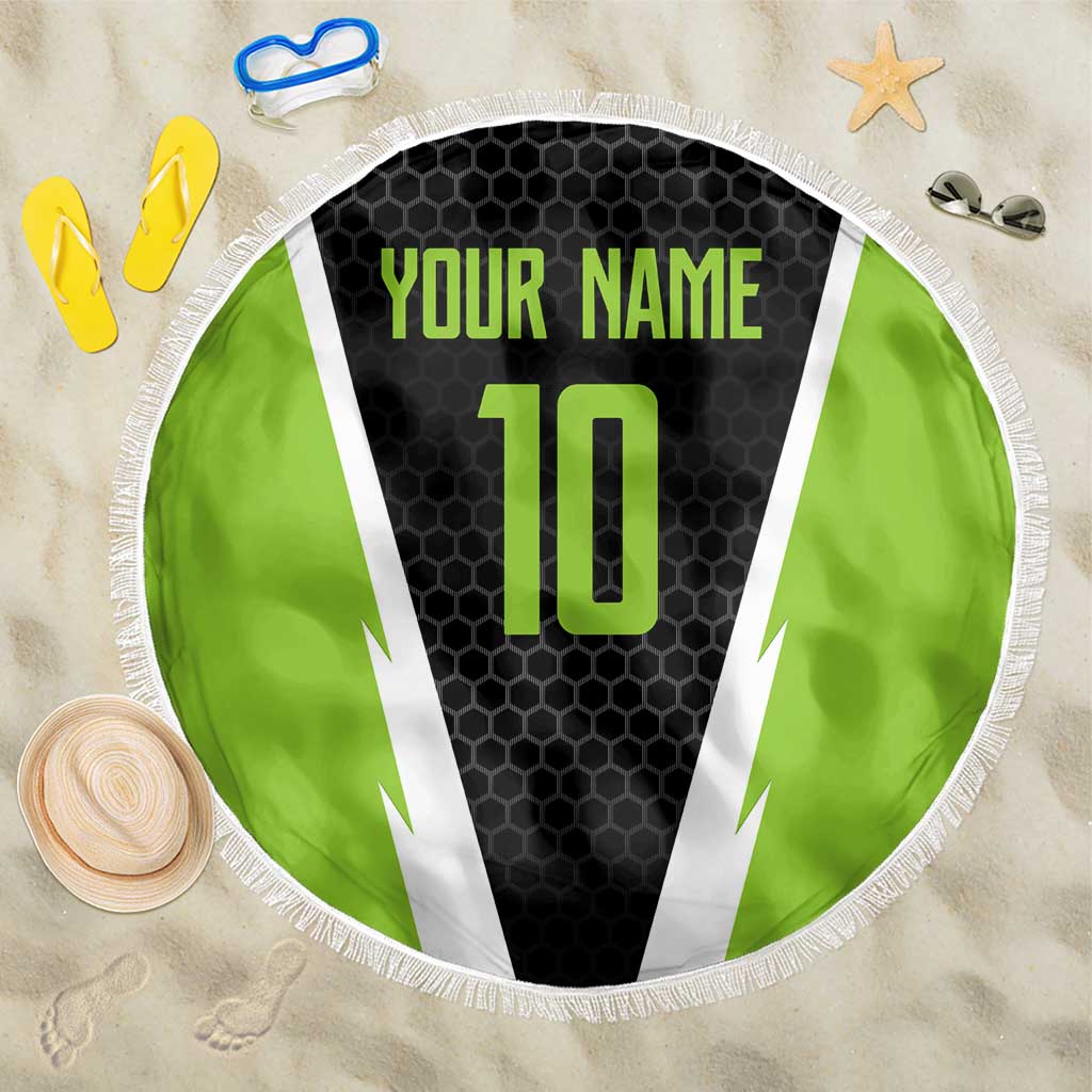 Personalized Custom Bass Fishing Beach Blanket Jumping Fish Graphic and Green Black Honeycomb - Wonder Print Shop