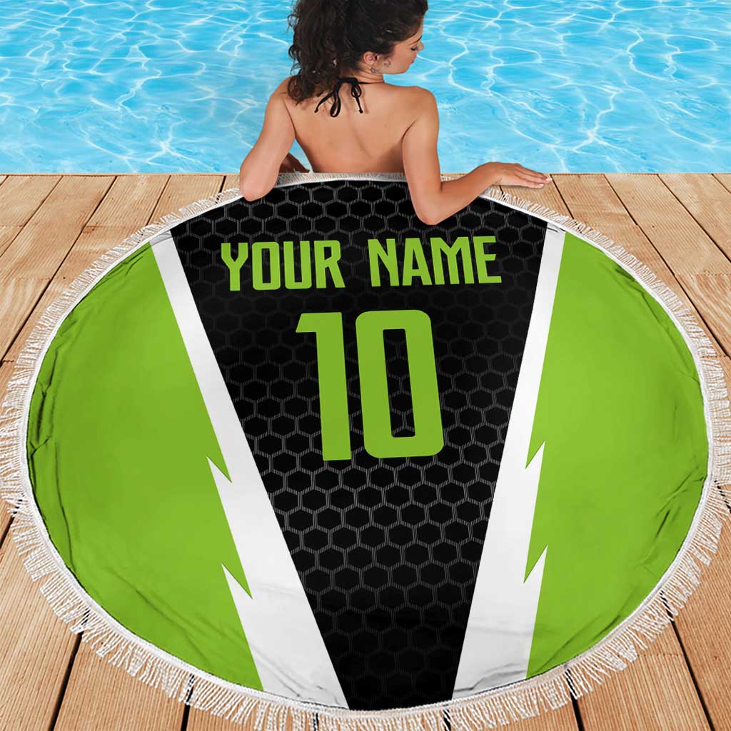 Personalized Custom Bass Fishing Beach Blanket Jumping Fish Graphic and Green Black Honeycomb - Wonder Print Shop