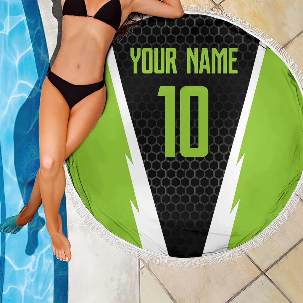 Personalized Custom Bass Fishing Beach Blanket Jumping Fish Graphic and Green Black Honeycomb - Wonder Print Shop