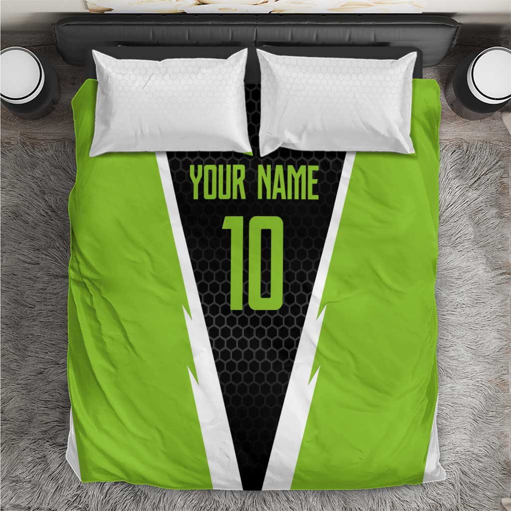 Personalized Custom Bass Fishing Bedding Set Jumping Fish Graphic and Green Black Honeycomb - Wonder Print Shop