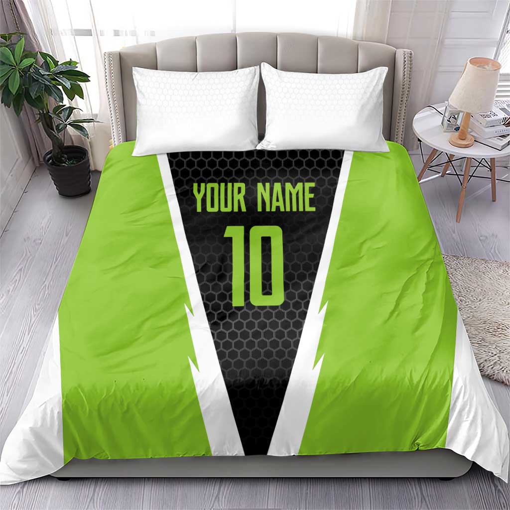 Personalized Custom Bass Fishing Bedding Set Jumping Fish Graphic and Green Black Honeycomb - Wonder Print Shop