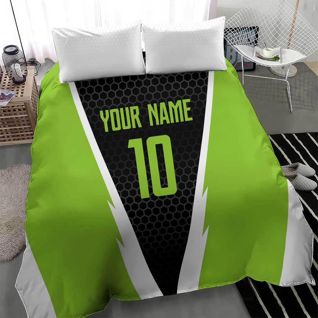 Personalized Custom Bass Fishing Bedding Set Jumping Fish Graphic and Green Black Honeycomb - Wonder Print Shop