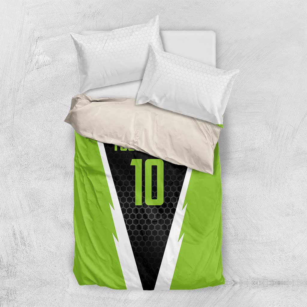 Personalized Custom Bass Fishing Bedding Set Jumping Fish Graphic and Green Black Honeycomb - Wonder Print Shop