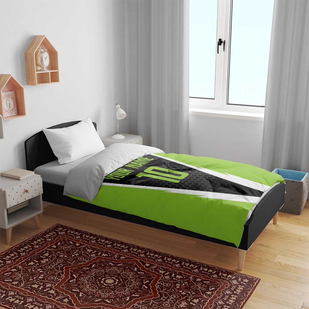Personalized Custom Bass Fishing Bedding Set Jumping Fish Graphic and Green Black Honeycomb - Wonder Print Shop