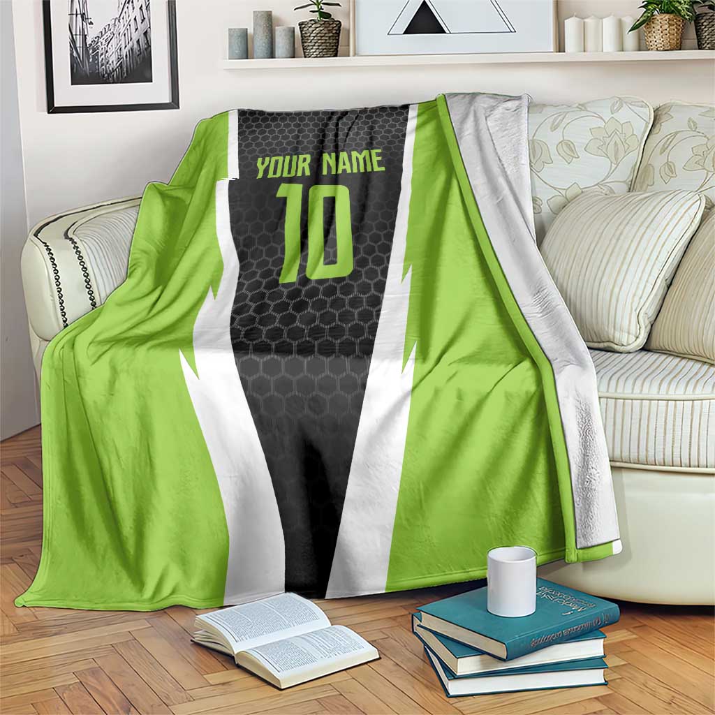 Personalized Custom Bass Fishing Blanket Jumping Fish Graphic and Green Black Honeycomb - Wonder Print Shop