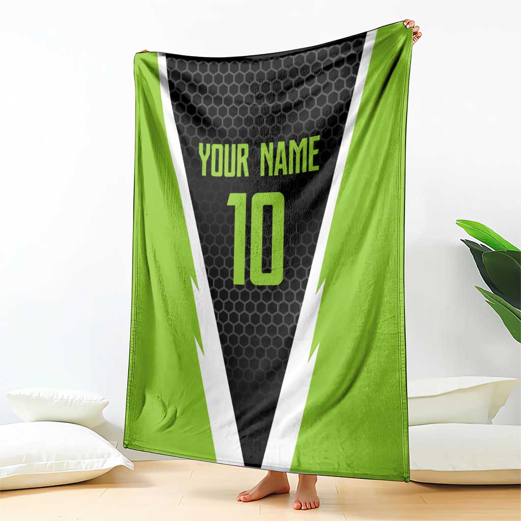 Personalized Custom Bass Fishing Blanket Jumping Fish Graphic and Green Black Honeycomb - Wonder Print Shop