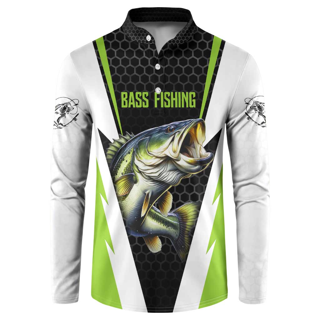 Personalized Custom Bass Fishing Button Sweatshirt Jumping Fish Graphic and Green Black Honeycomb - Wonder Print Shop