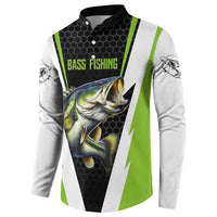 Personalized Custom Bass Fishing Button Sweatshirt Jumping Fish Graphic and Green Black Honeycomb - Wonder Print Shop