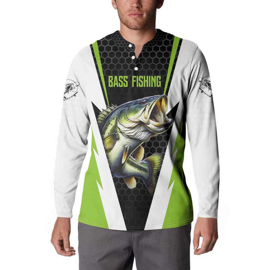Personalized Custom Bass Fishing Button Sweatshirt Jumping Fish Graphic and Green Black Honeycomb - Wonder Print Shop