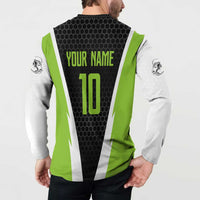 Personalized Custom Bass Fishing Button Sweatshirt Jumping Fish Graphic and Green Black Honeycomb - Wonder Print Shop