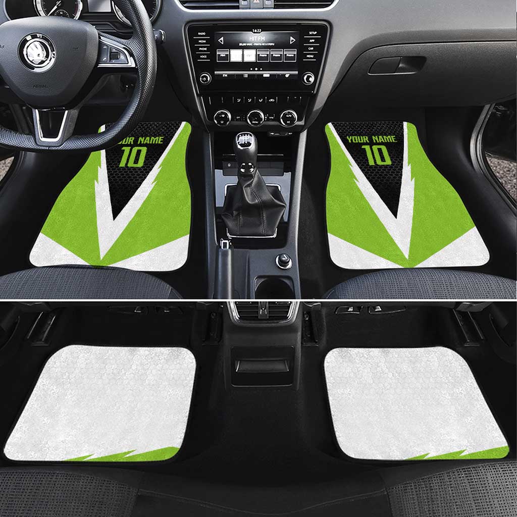 Personalized Custom Bass Fishing Car Mats Jumping Fish Graphic and Green Black Honeycomb - Wonder Print Shop