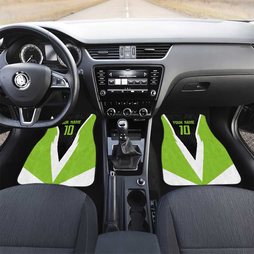 Personalized Custom Bass Fishing Car Mats Jumping Fish Graphic and Green Black Honeycomb - Wonder Print Shop