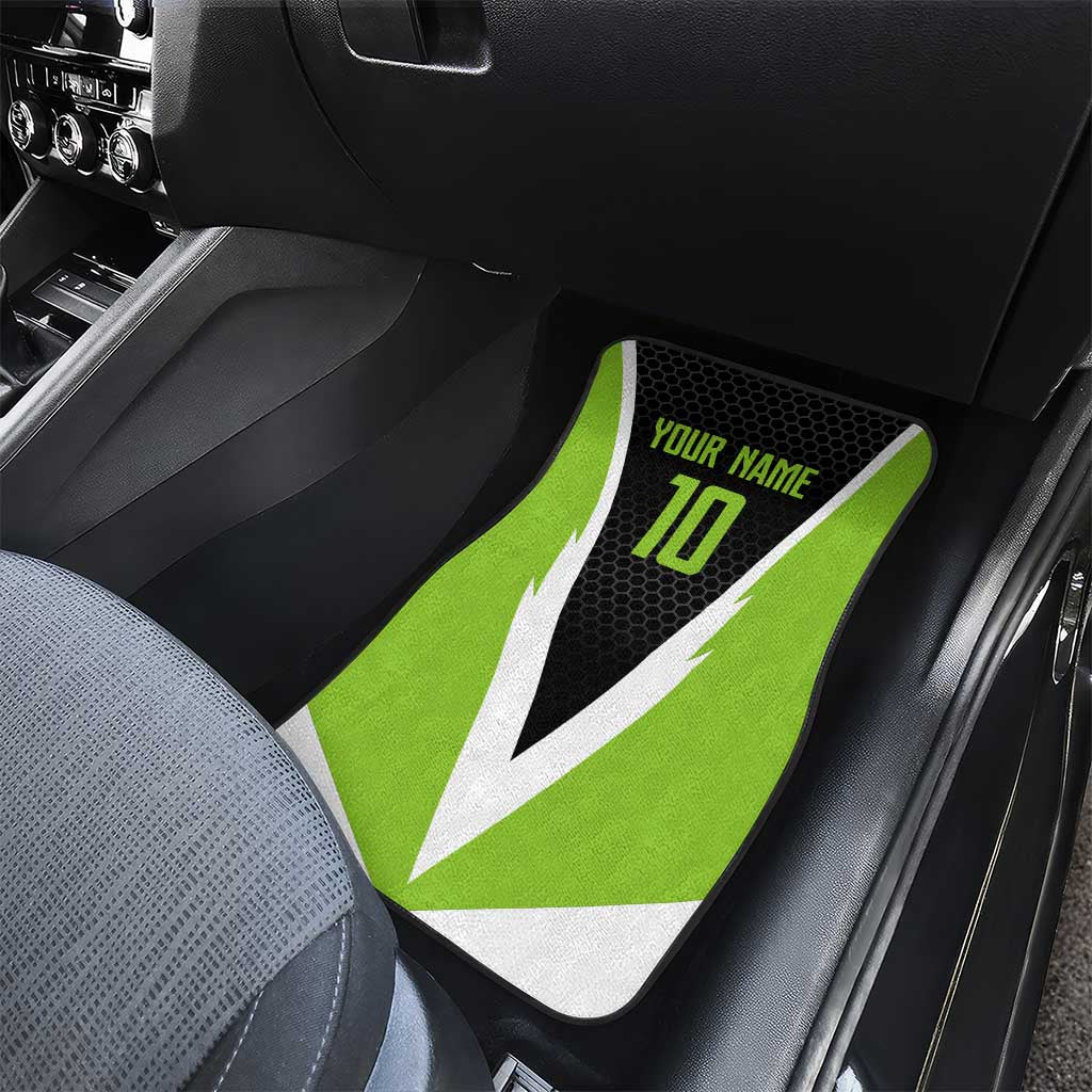 Personalized Custom Bass Fishing Car Mats Jumping Fish Graphic and Green Black Honeycomb - Wonder Print Shop