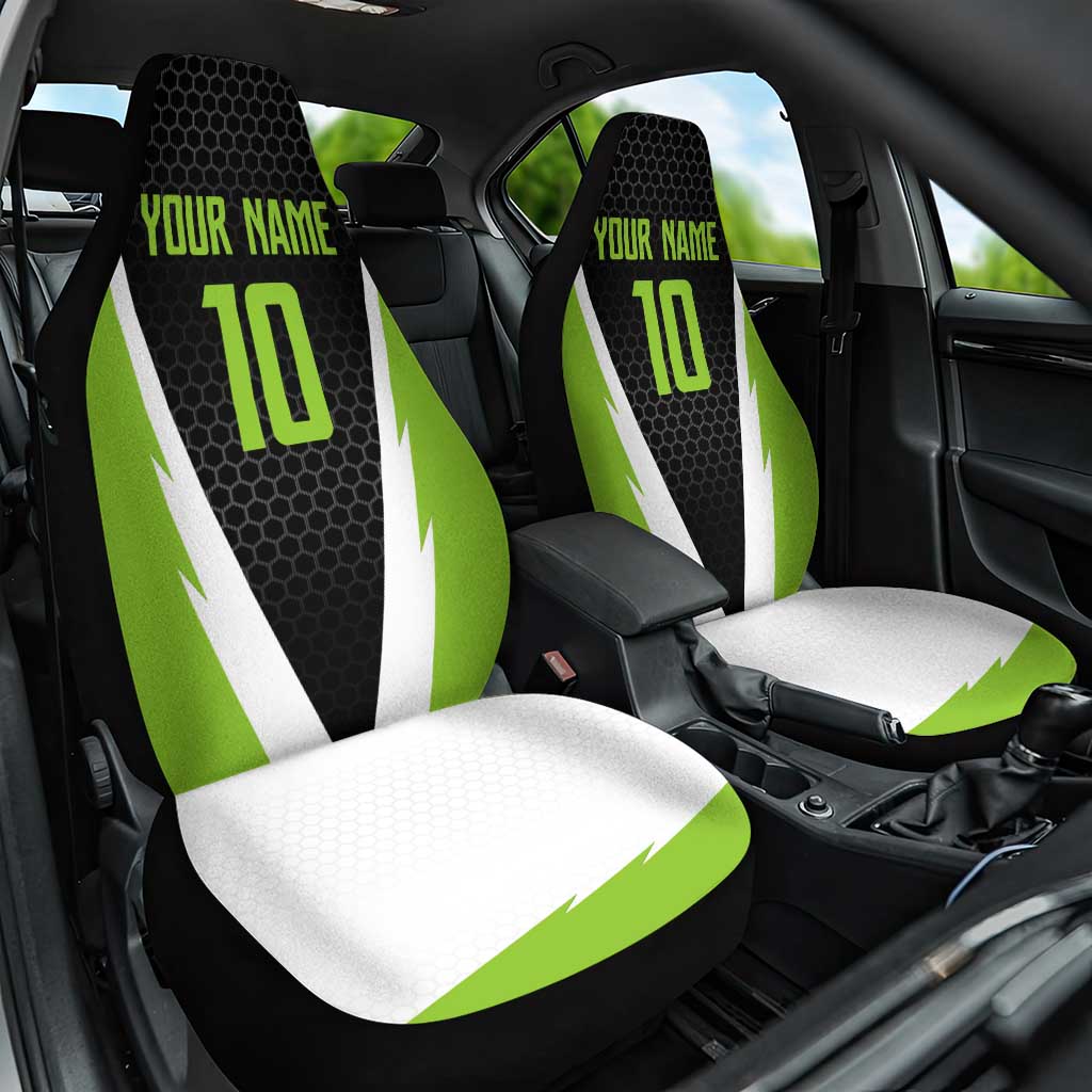 Personalized Custom Bass Fishing Car Seat Cover Jumping Fish Graphic and Green Black Honeycomb - Wonder Print Shop