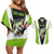 Personalized Custom Bass Fishing Couples Matching Off Shoulder Short Dress and Hawaiian Shirt Jumping Fish Graphic and Green Black Honeycomb - Wonder Print Shop